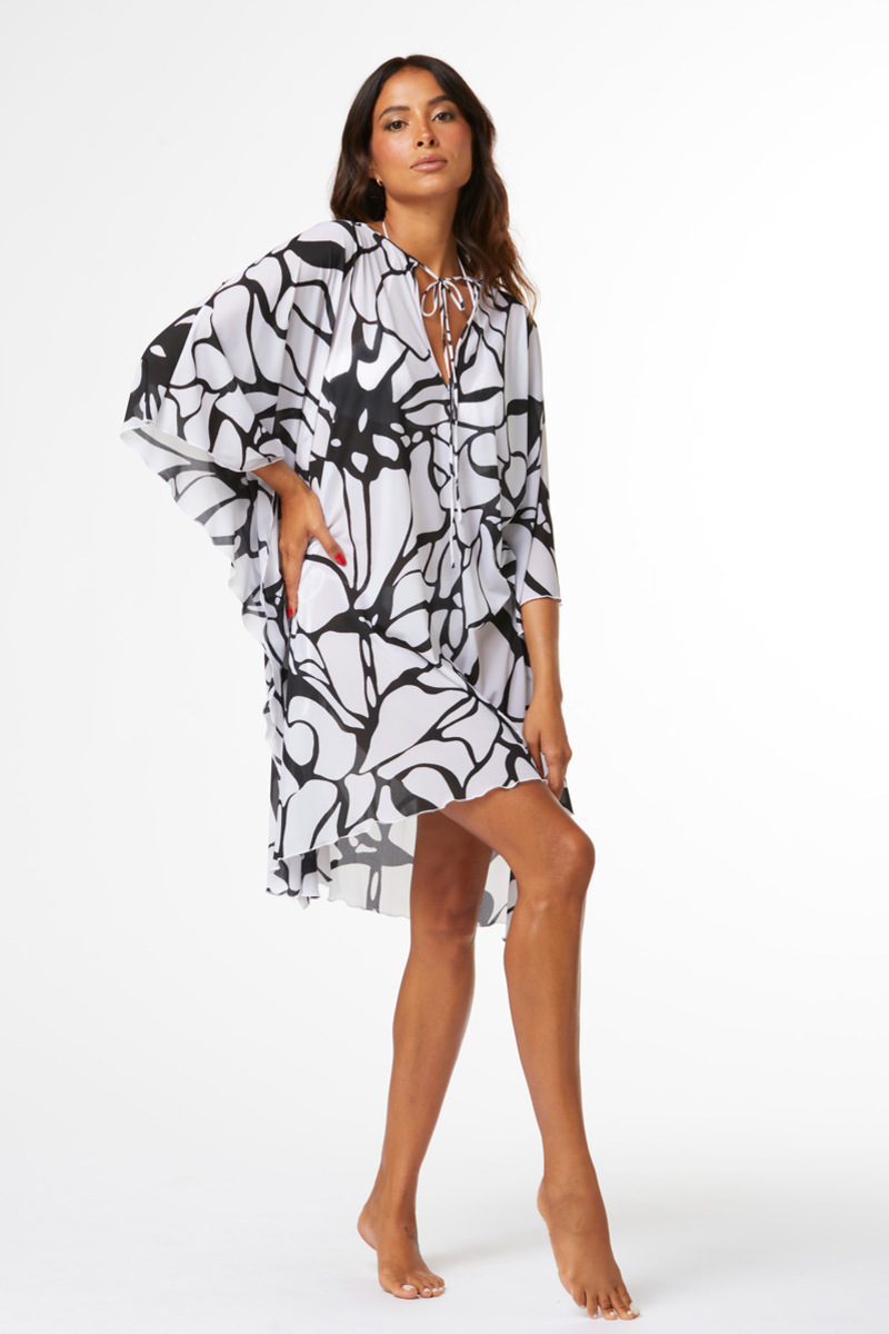 KAFTANO IN TULLE STAMPA FLOREALE