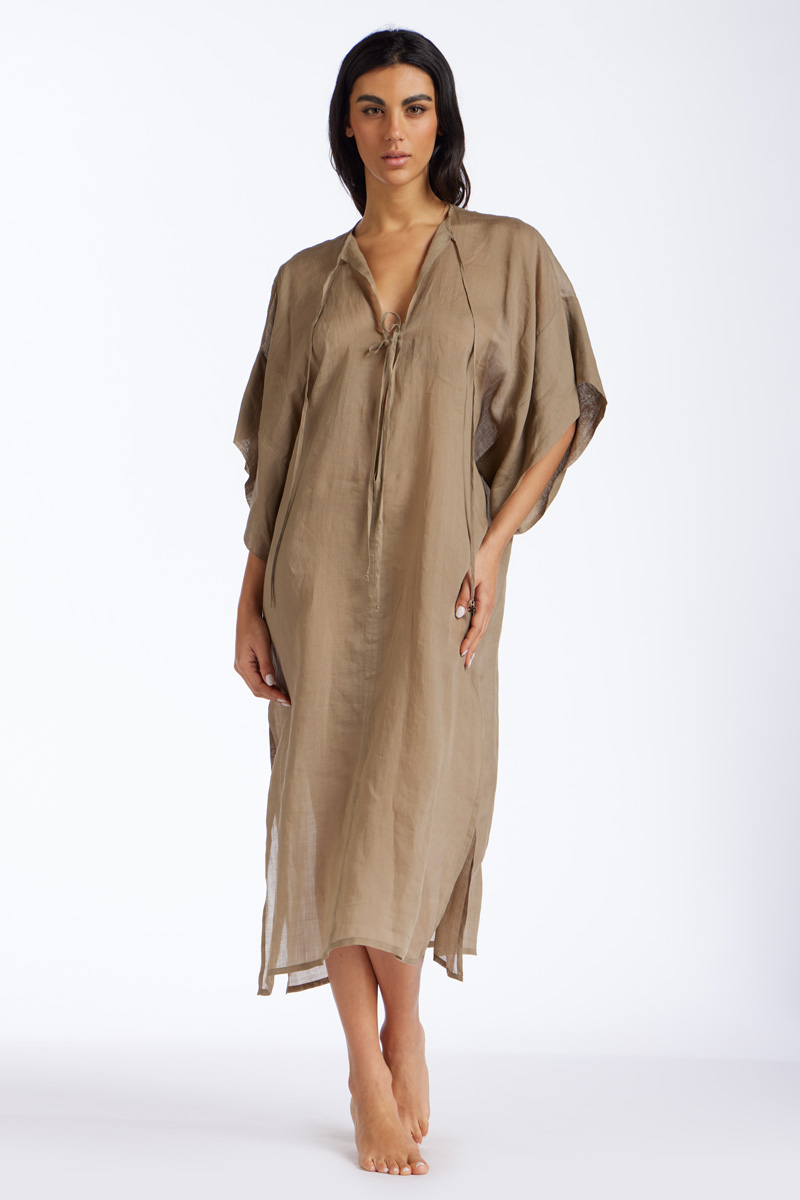 KAFTANO LUNGO IN LINO TINTA UNITA