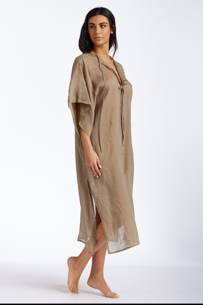 KAFTANO LUNGO IN LINO TINTA UNITA
