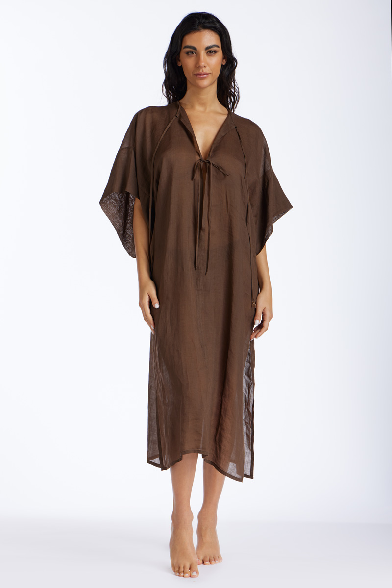 KAFTANO LUNGO IN LINO TINTA UNITA