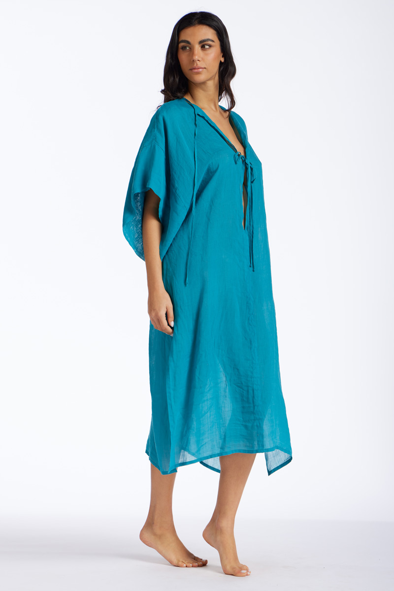 KAFTANO LUNGO IN LINO TINTA UNITA