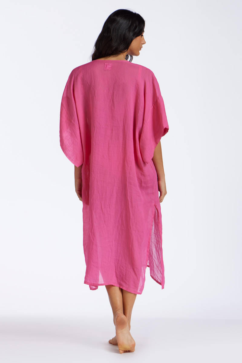KAFTANO LUNGO IN LINO TINTA UNITA