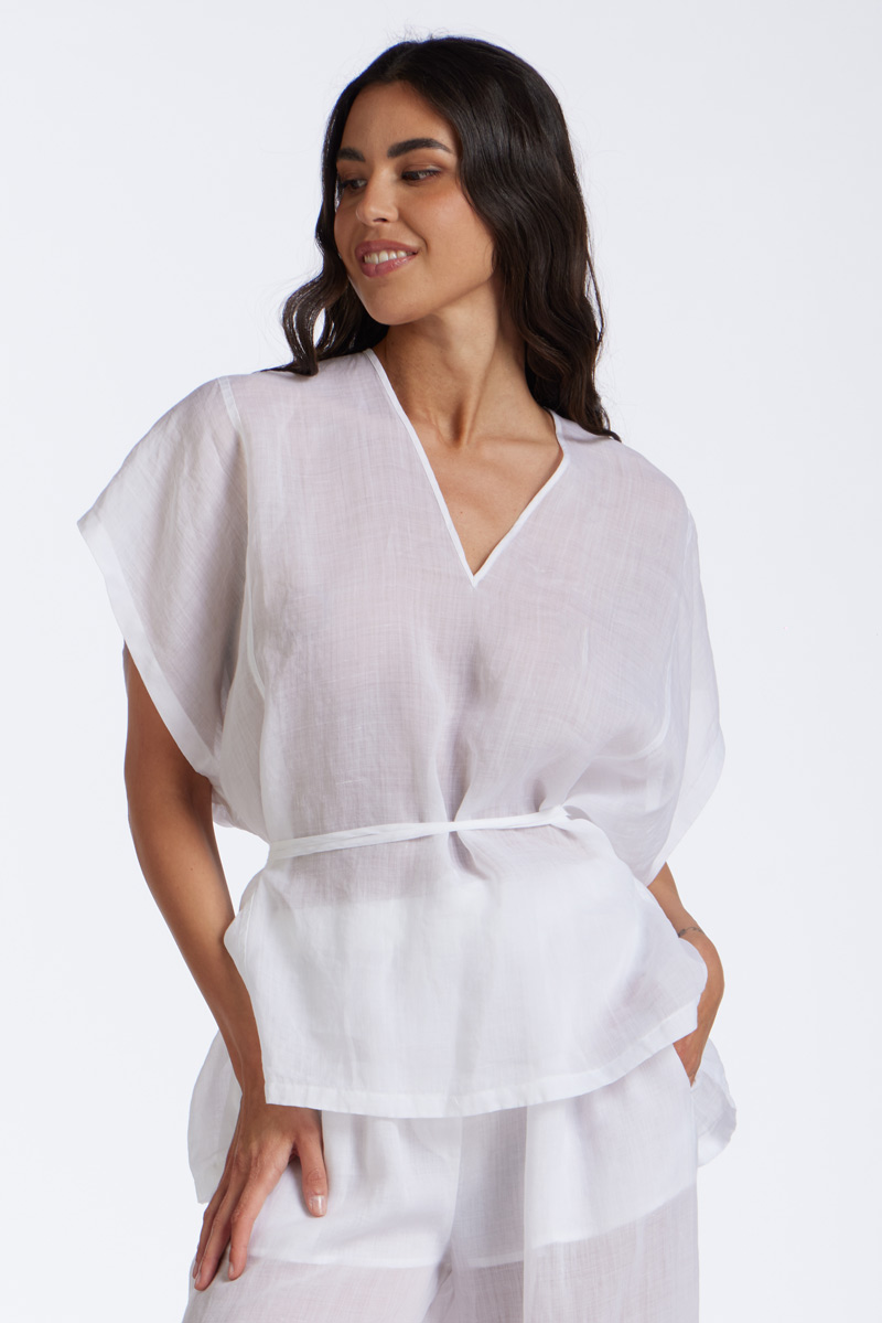 CAMICIA CORTA IN LINO TINTA UNITA