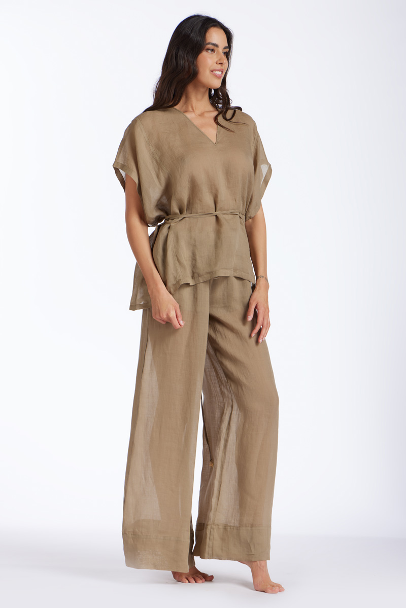 CAMICIA CORTA IN LINO TINTA UNITA