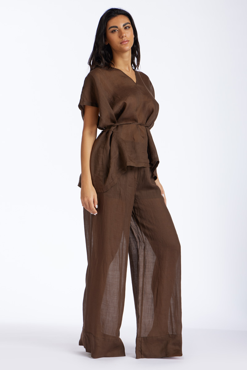 PANTALONE PALAZZO LINO TINTA UNITA