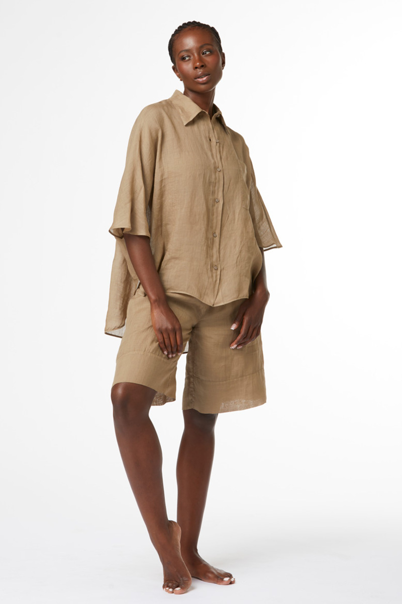 BERMUDA IN LINO TINTA UNITA