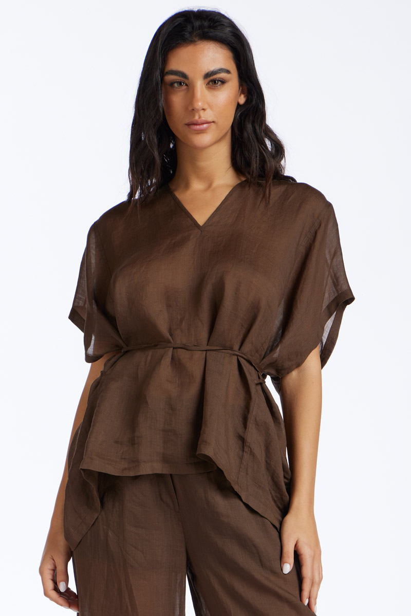 CAMICIA CORTA IN LINO TINTA UNITA